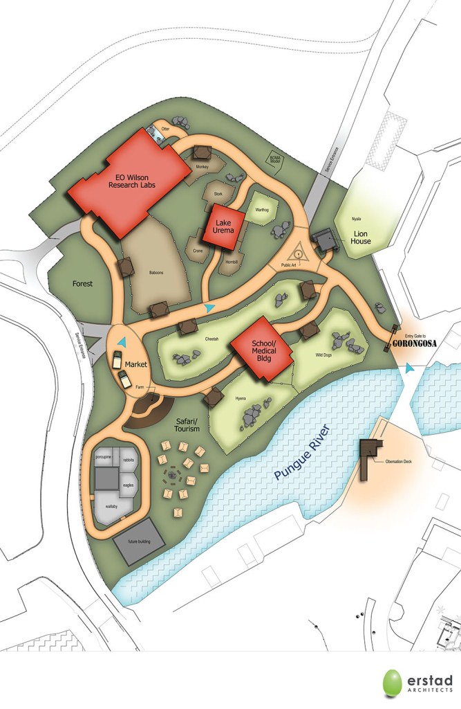 Site plan of the new Gorongosa area of the zoo. Click to enlarge.
