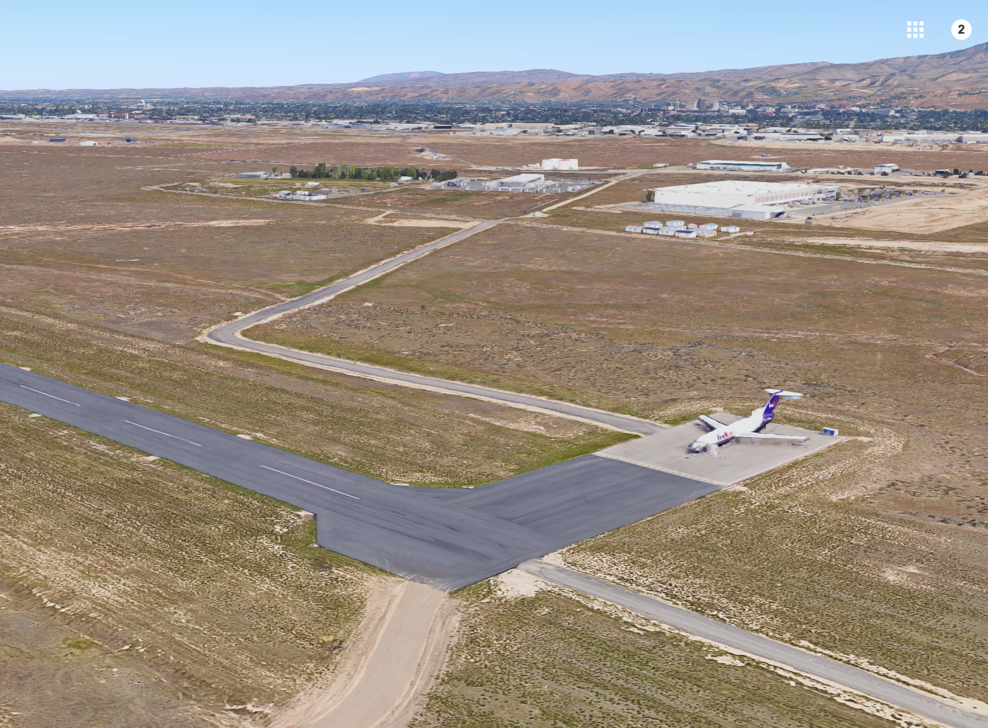A corner of the current third runway south of Gowen Field, via Google Maps