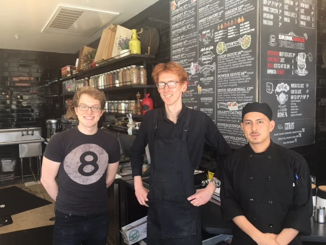 From Left to Right: Adam Stern-Rand, Head Juicer , Bernie Johansen, Head Barista and Efrain Gramajo, Chef