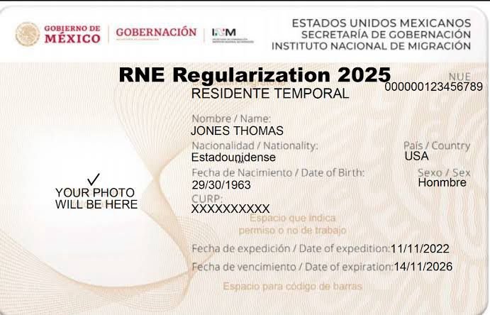 Example of RNE Regularization residency document in Mexico for 2025 immigration updates