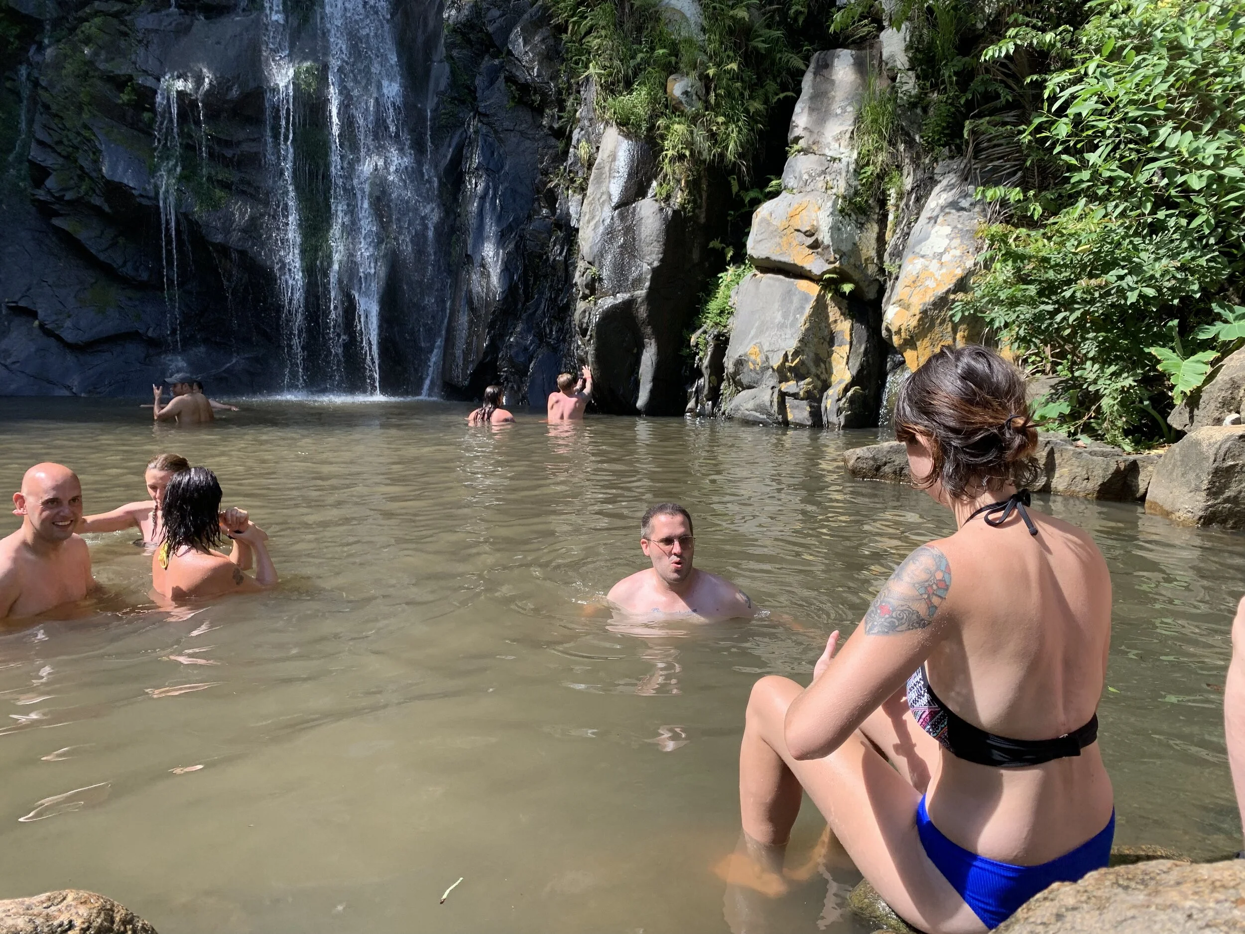 Guests enjoying a swim at Yelapa waterfall on a family-friendly tour.