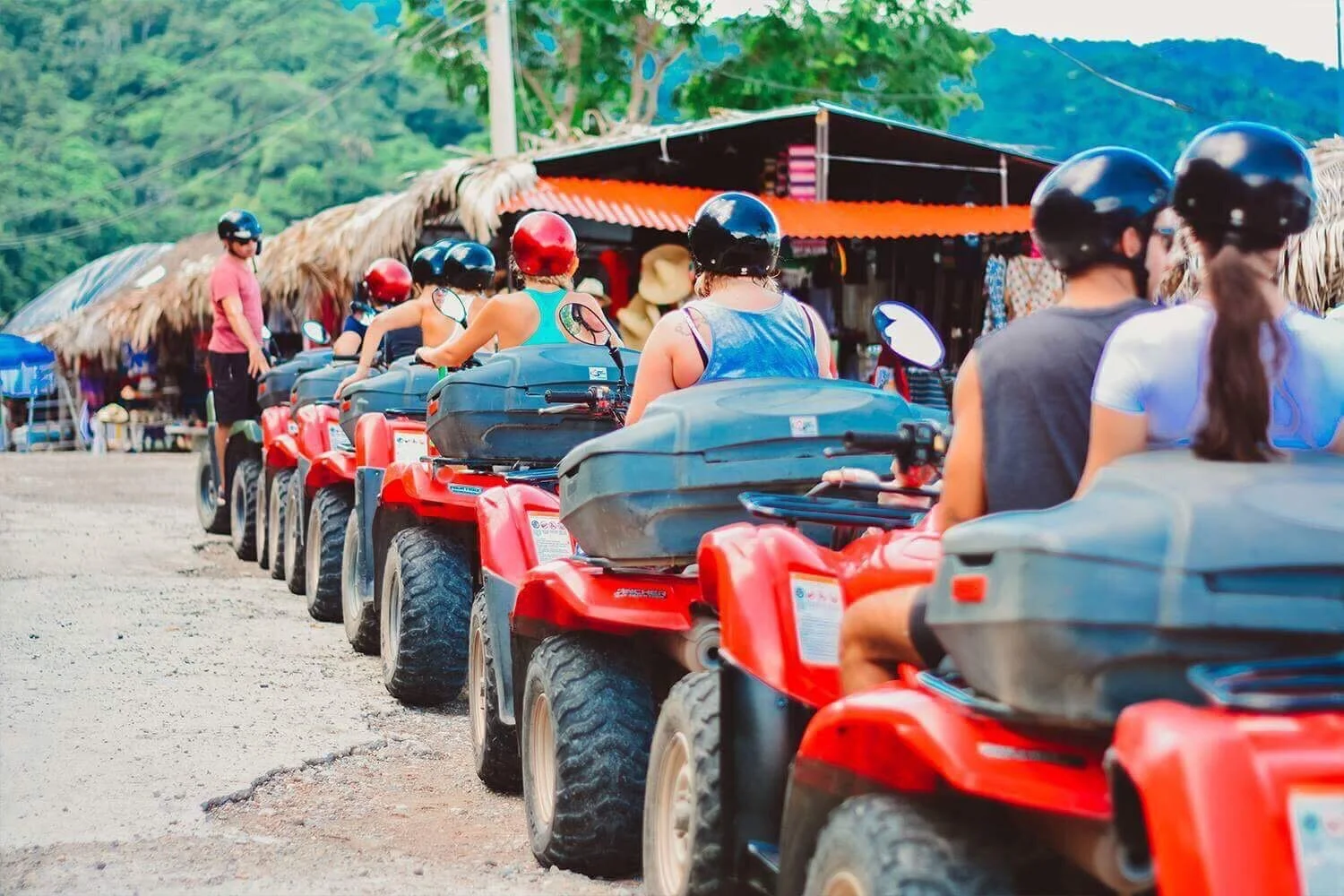 Line of ATVs ready to depart on My Deztination Puerto Vallarta adventure.