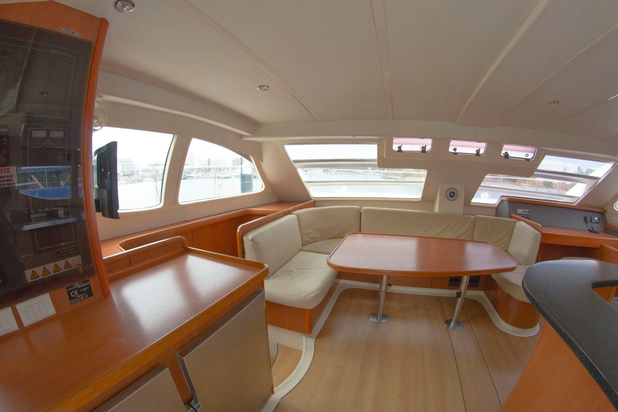 Spacious indoor seating area on My Deztination luxury yacht.