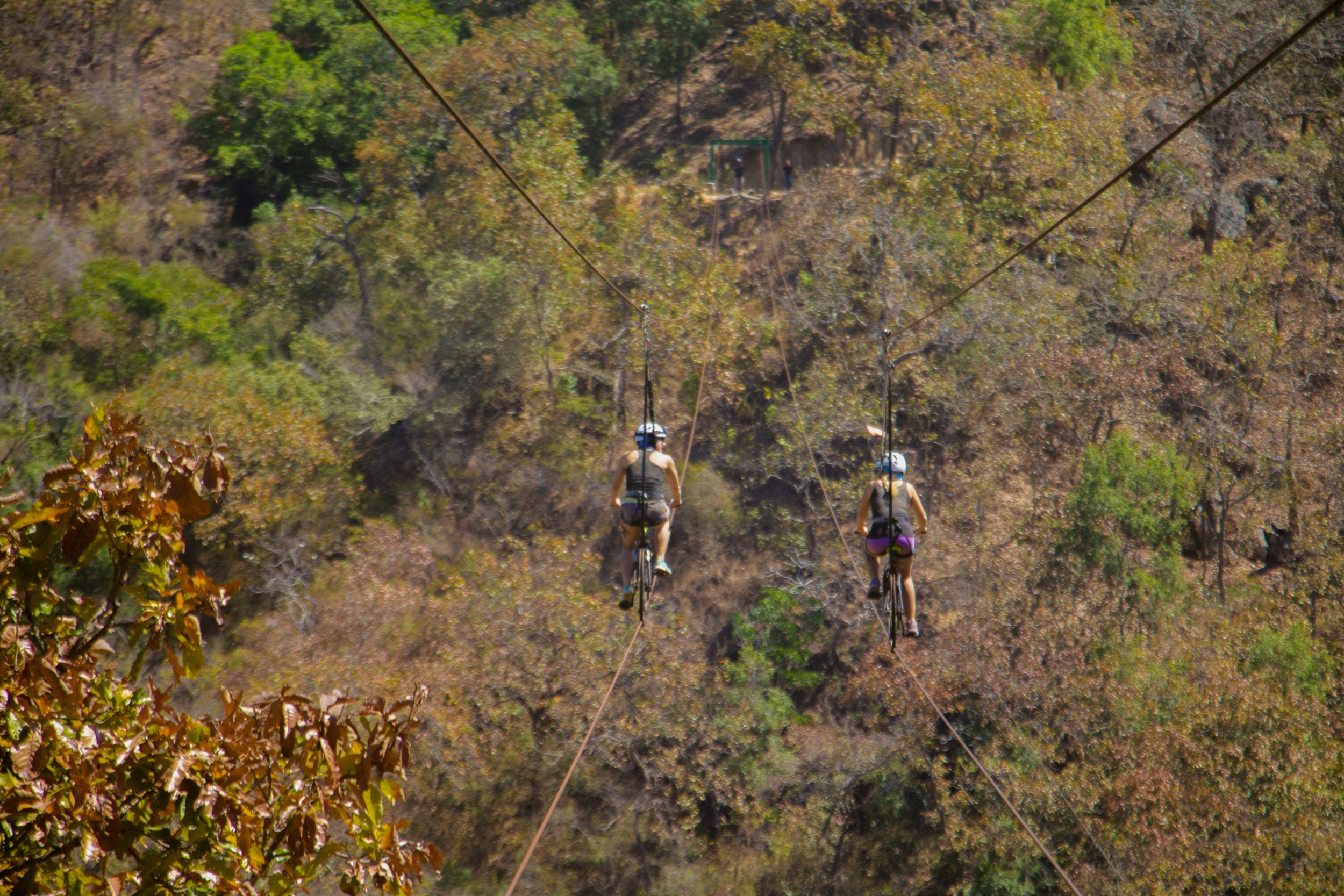 Guests riding bike flight zip line with My Deztination Puerto Vallarta.