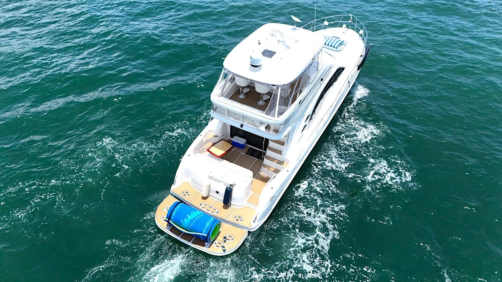 Aerial view of luxury yacht sailing across Banderas Bay with My Deztination.