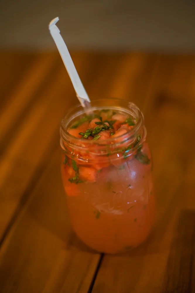 Three different themed beverages were offered: Sweet tea with mint, Lemon balm lemonade, and Watermelon-basil limeade (pictured).