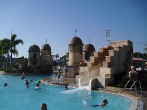 Swim here. Caribbean Beach Resort pool and slide