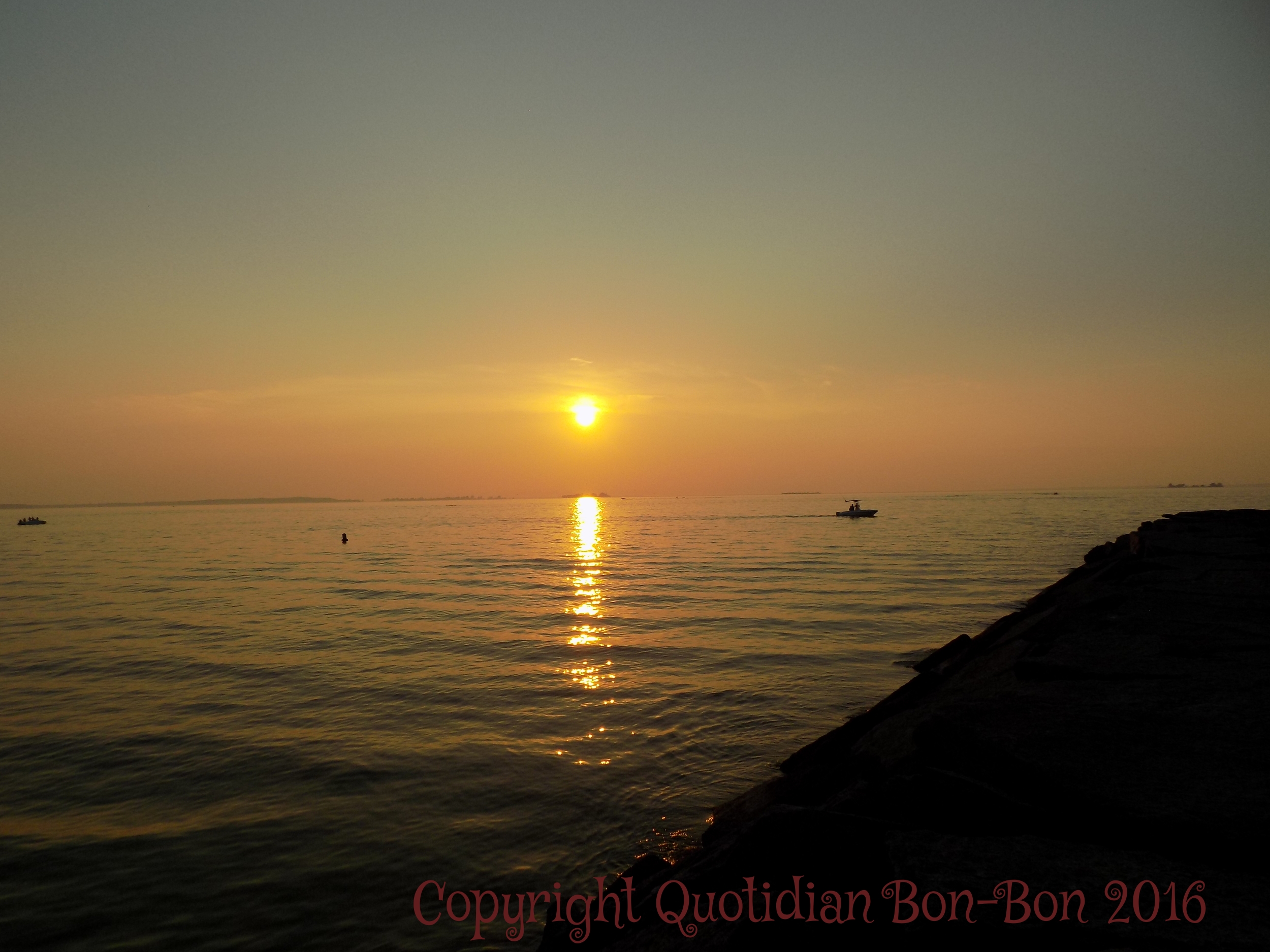Golden Sunset on Lake Ontario with boat in distance, Westcott Beach, NY
