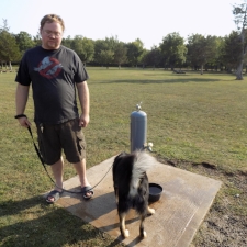 Fountain at the Robert G. Wehle dog park in New York has dog bowl and lower faucet.
