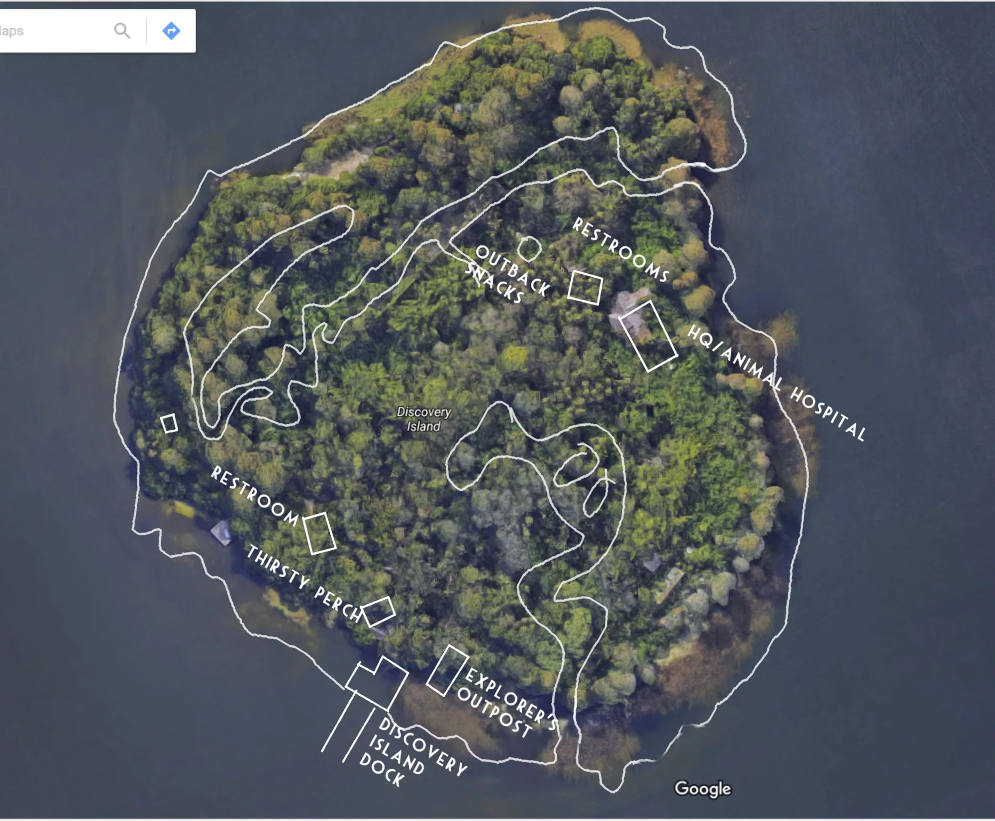 I had to do some sketching to properly orient this for one of the action scenes midway through the book. Luckily, there are a lot of maps online left over from when Discovery Island was still operating as a guest attraction.