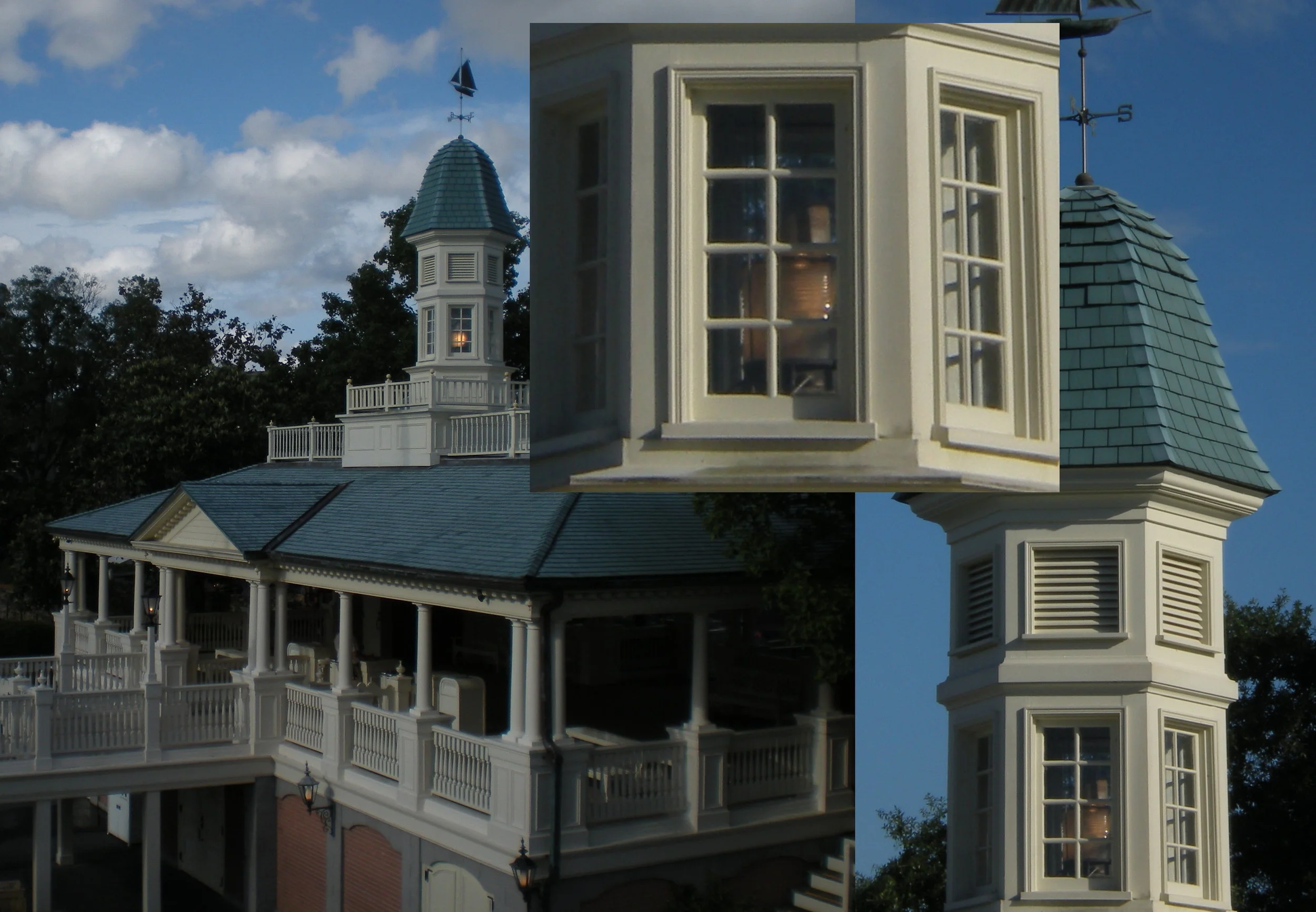 This is the Liberty Belle Riverboats at Liberty Square. A lot of people have noticed the light in the window, but I had always thought it was just an effect, set dressing. Nope. It's a working lighthouse!