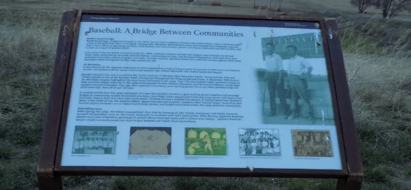 Info board at Minidoka, "Baseball: A Bridge Between Communities"