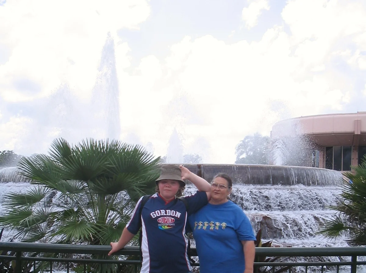 My mom and son, in Epcot