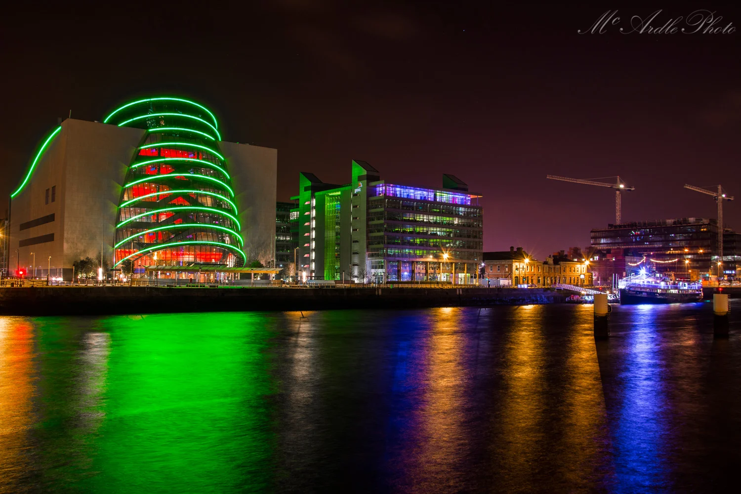 Convention Centre lit up Green for St. Patrick's Day, Dublin City