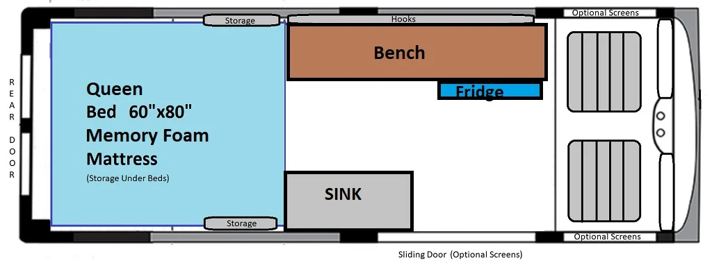 (Note: Seating for 2 can be added at time of reservation, but bench is removed.)