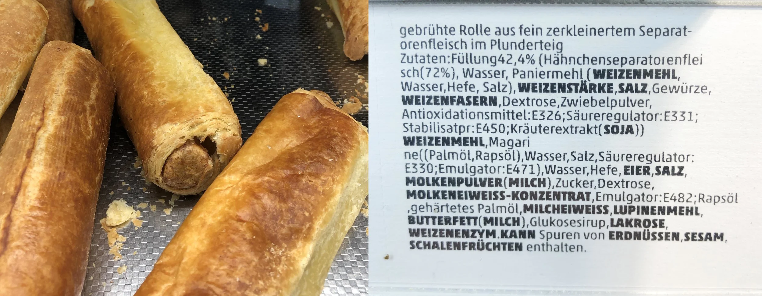 Gefunden im Discounter: Separatorenfleischrolle mit üppigem Zusatzstofforchester.