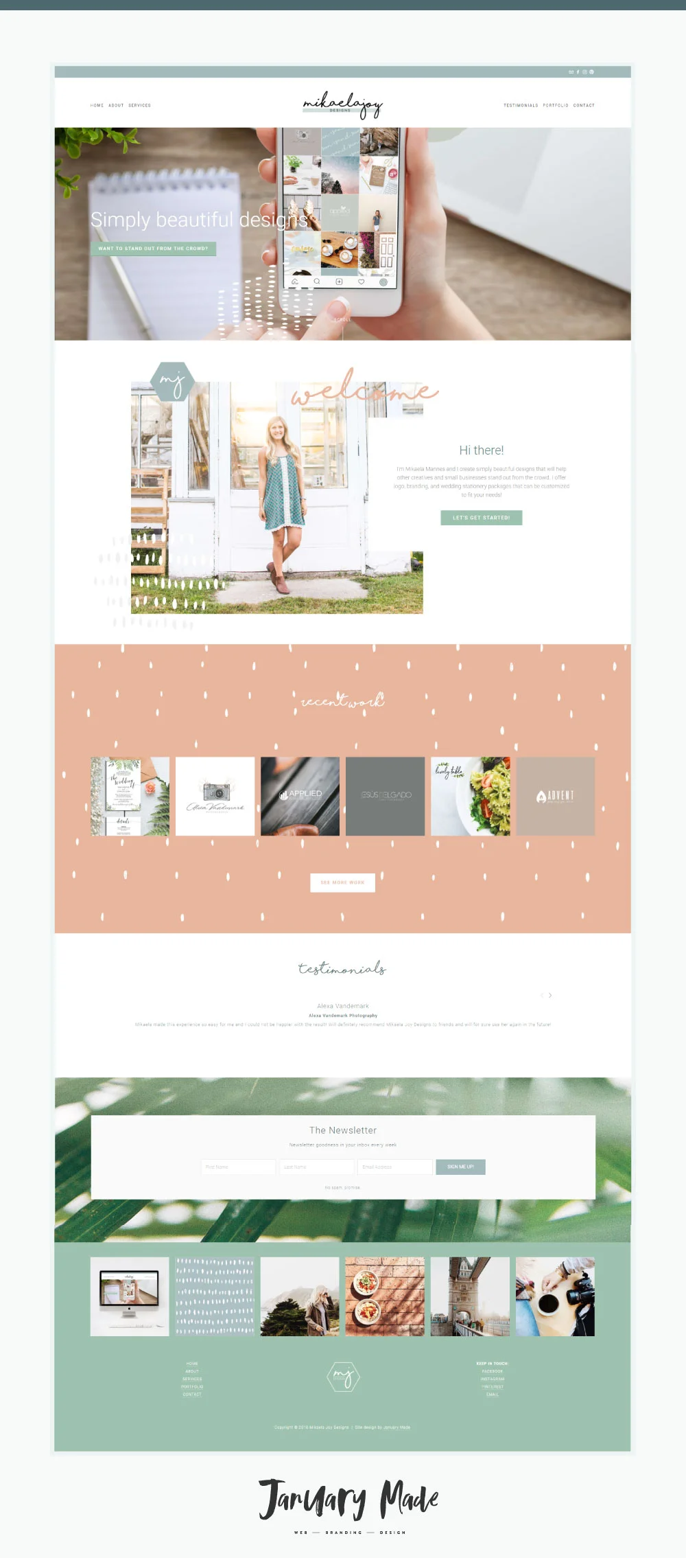 Mikaela Joy Designs Squarespace website. 