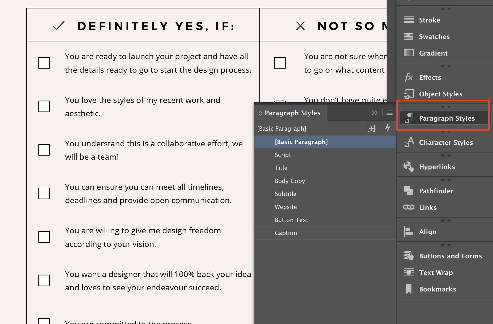 Go to Type > Paragraph Styles and then go into each style to change the fonts, their size and their colour.