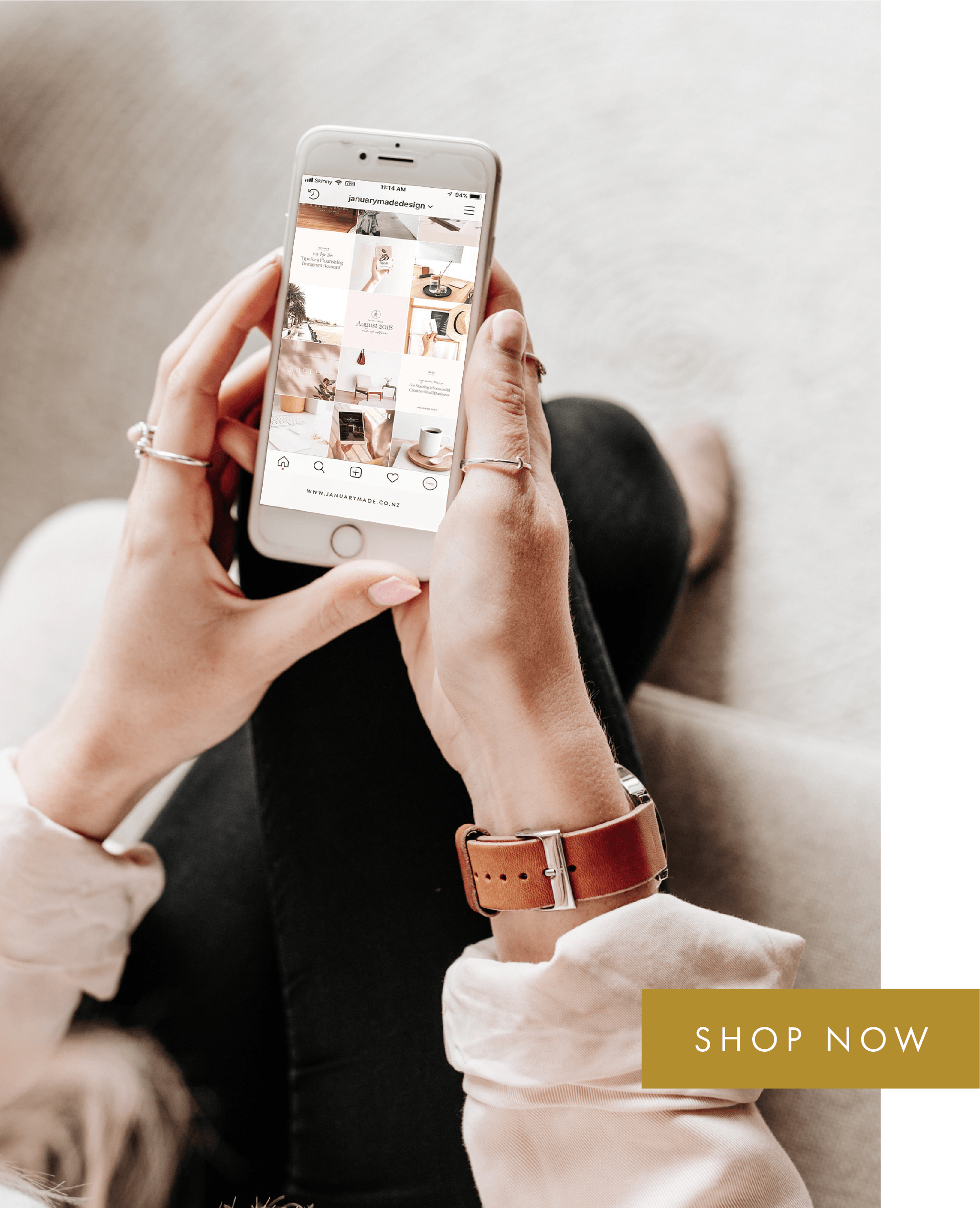 Shop Instagram templates for a bespoke and curated aesthetic. All colours, fonts and images can be changed to your own!