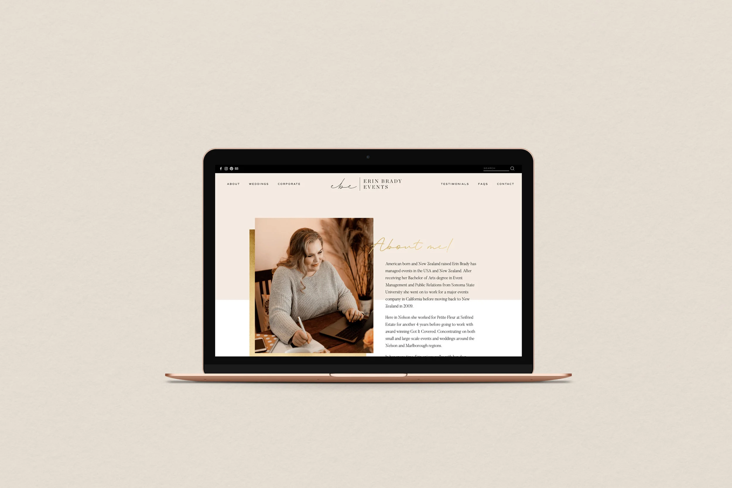 Erin Brady Events website about page - by January Made Design