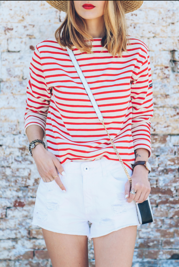 Red worn with a casual look. amazing.