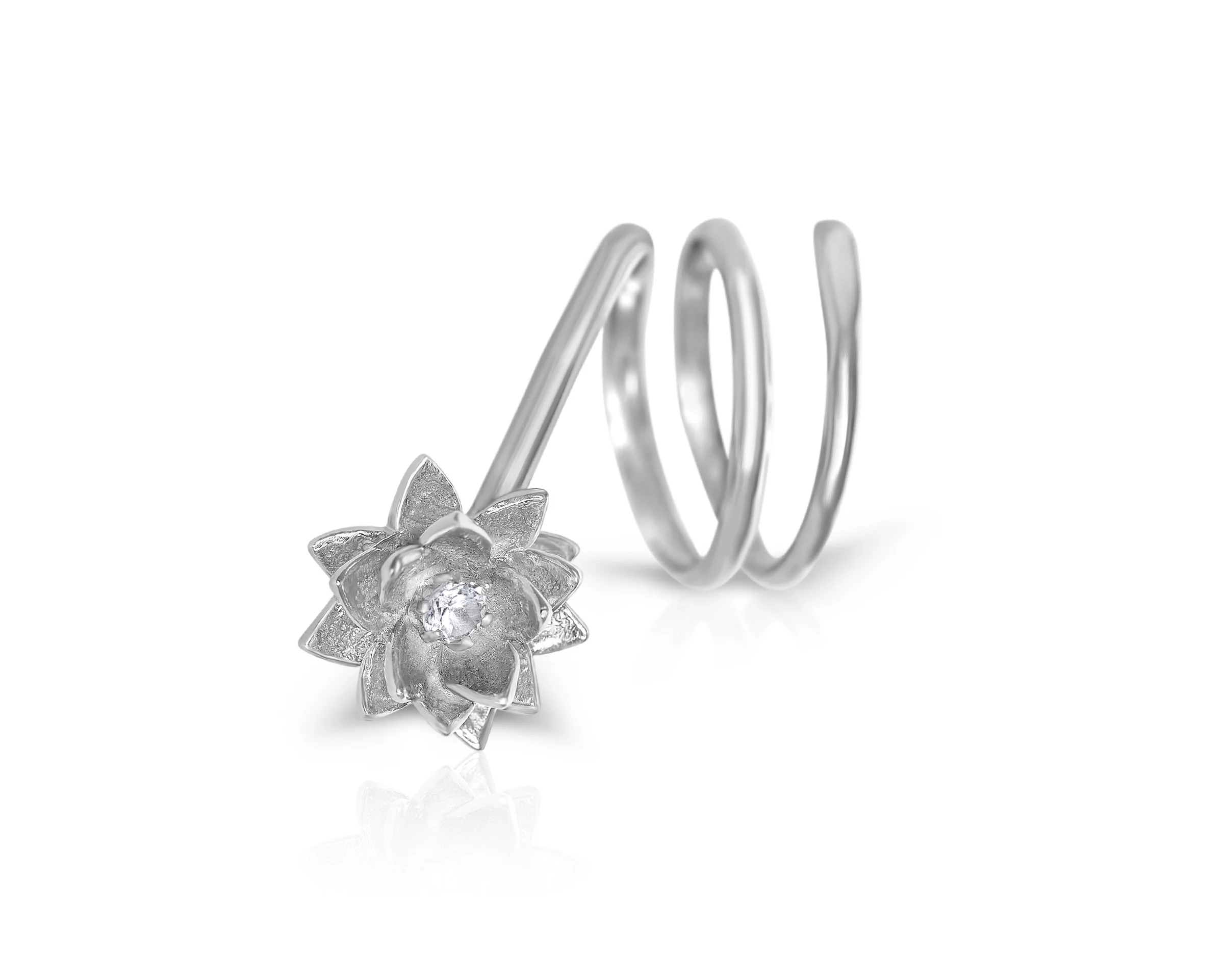 Silver Lotus Flower Ring with Gemstone by Charming Little Lotus | Sterling Silver Lotus Flower Jewelry | Silver Lotus Blossom Ring | Sterling Silver Coil Ring | Lotus Flower Spiral Ring