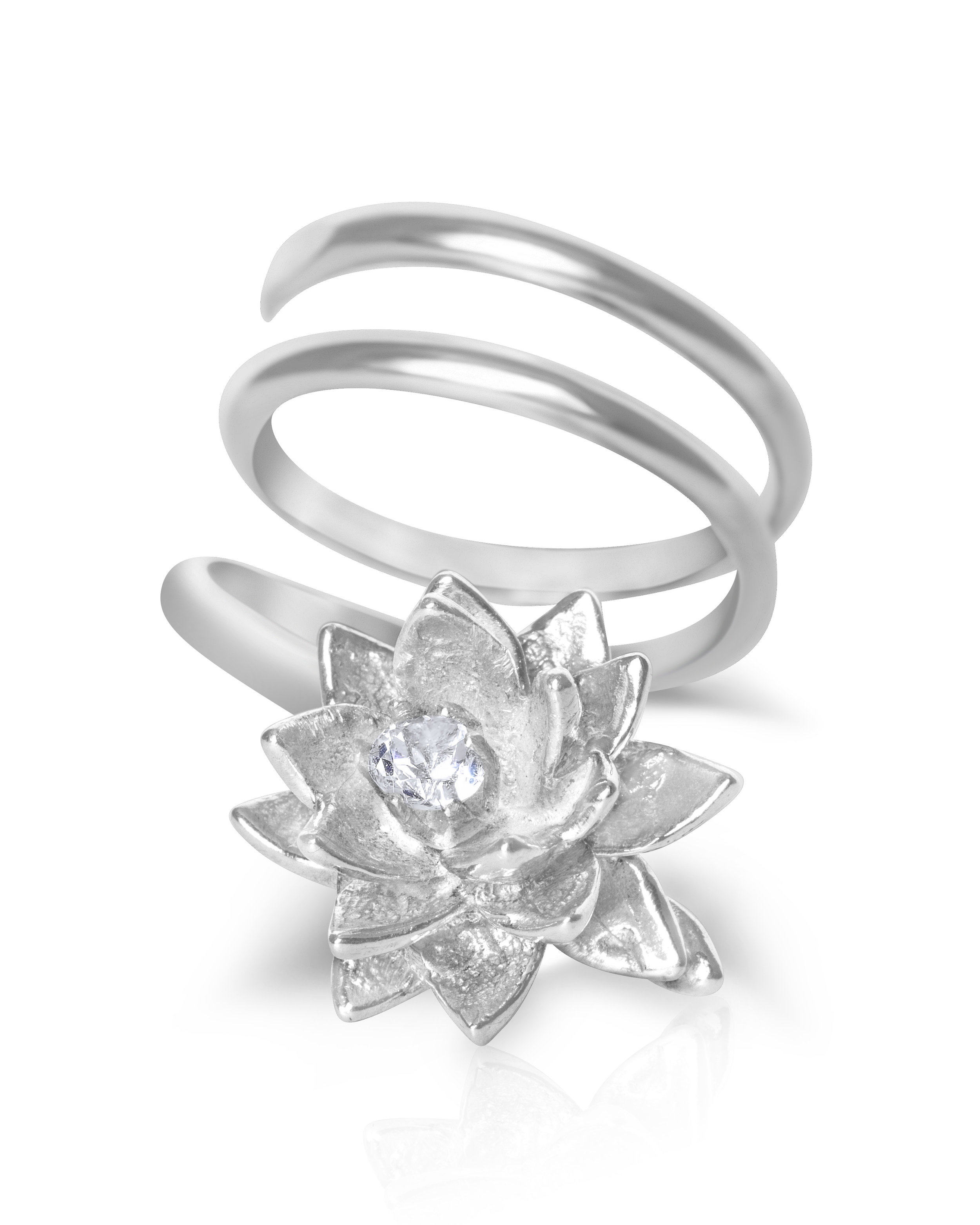 Silver Lotus Flower Ring with Gemstone by Charming Little Lotus | Sterling Silver Lotus Flower Jewelry | Silver Lotus Blossom Ring | Sterling Silver Coil Ring | Lotus Flower Spiral Ring