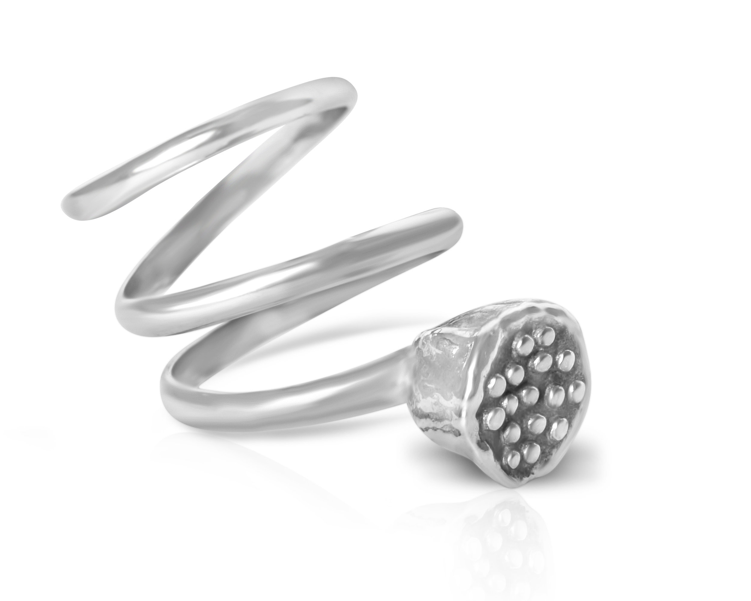Lotus Seed Spiral Ring by Charming Little Lotus | Lotus Spiral Ring | Sterling Silver Coil Ring | Lotus Gifts | Sterling Silver Lotus Ring | Silver Statement Rings | Silver Botanical Jewelry Handmade