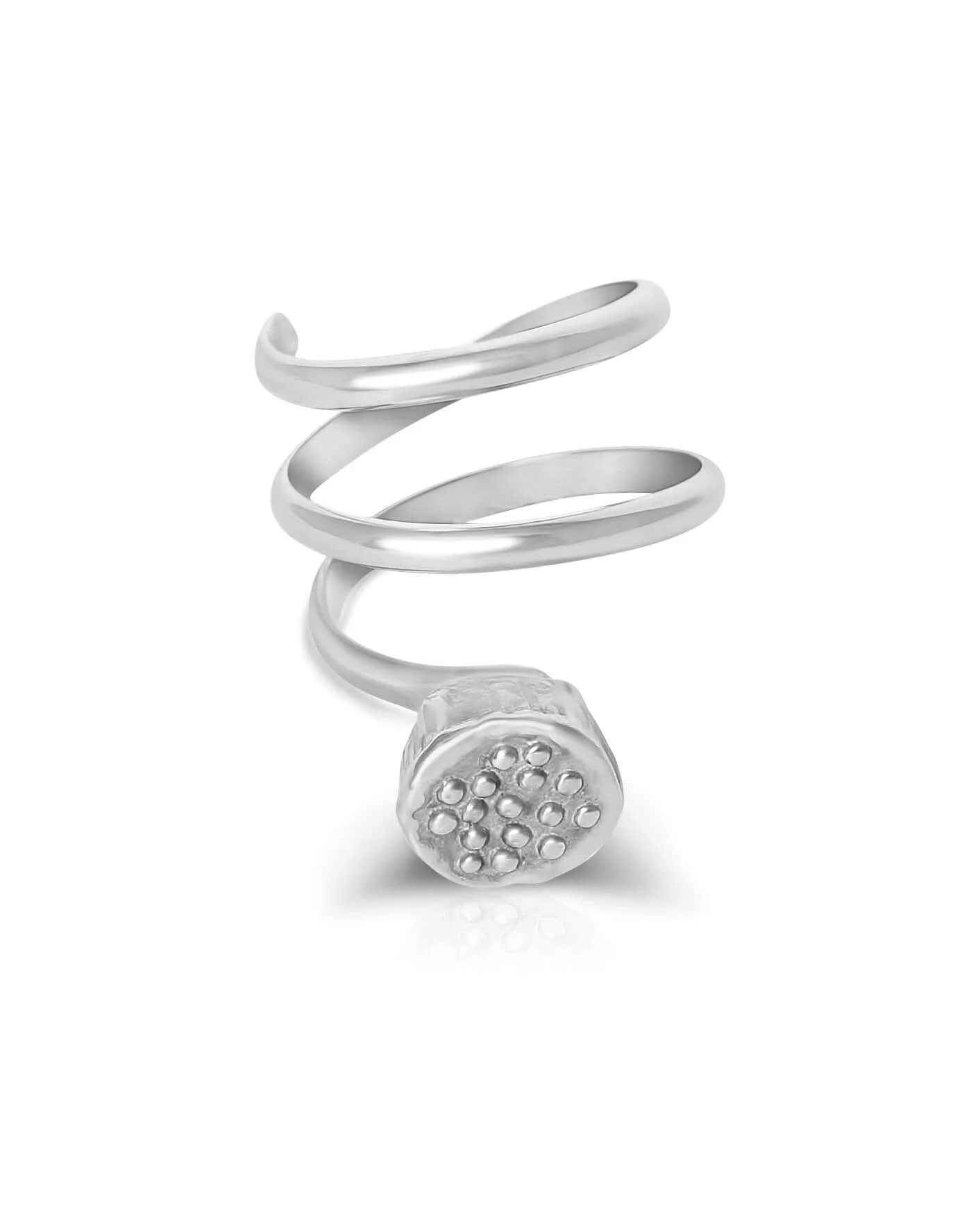 Lotus Seed Spiral Ring by Charming Little Lotus | Lotus Spiral Ring | Sterling Silver Coil Ring | Lotus Gifts | Sterling Silver Lotus Ring | Silver Statement Rings | Silver Botanical Jewelry Handmade