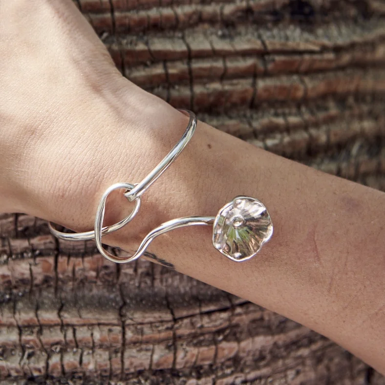 Lotus Leaf Loop Bangle by Charming Little Lotus | Lotus Leaf Bracelet | Lotus Bracelet | Sterling Silver Lotus Jewelry | Silver Lotus Leaf | Silver Leaf Bangle | Lotus Leaf Cuff | Lotus Gifts