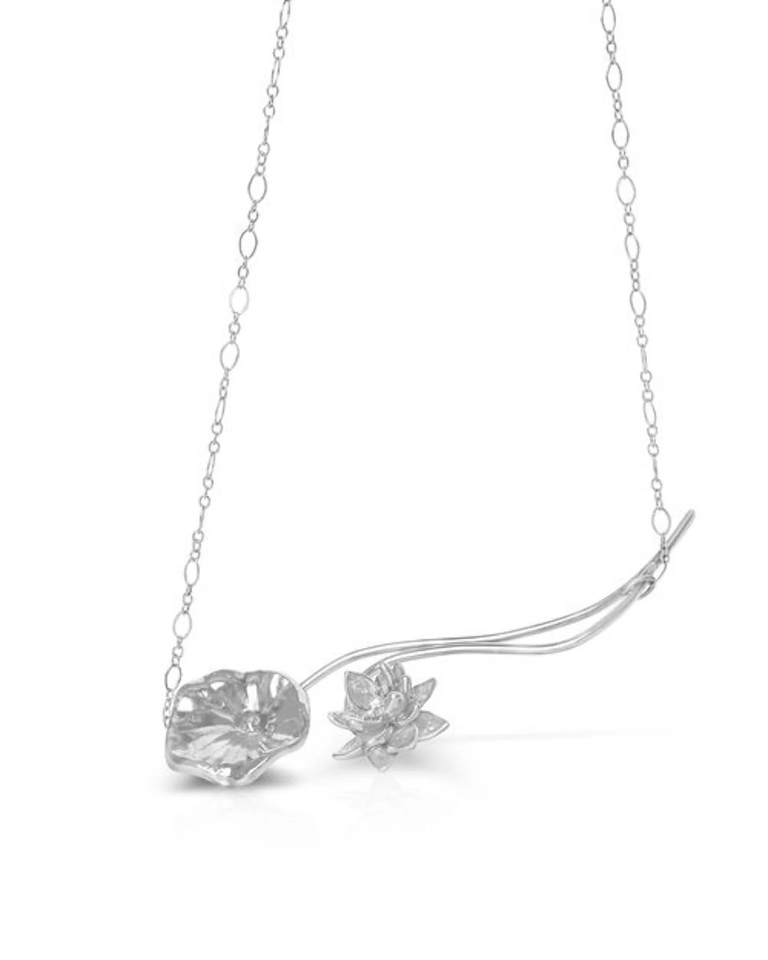 Floating Lotus Necklace by Charming Little Lotus | Sterling Silver Lotus Flower Necklace | Lotus Leaf Necklace | Lotus Blossom Necklace | Lotus Statement Necklace | Lotus Fine Jewelry