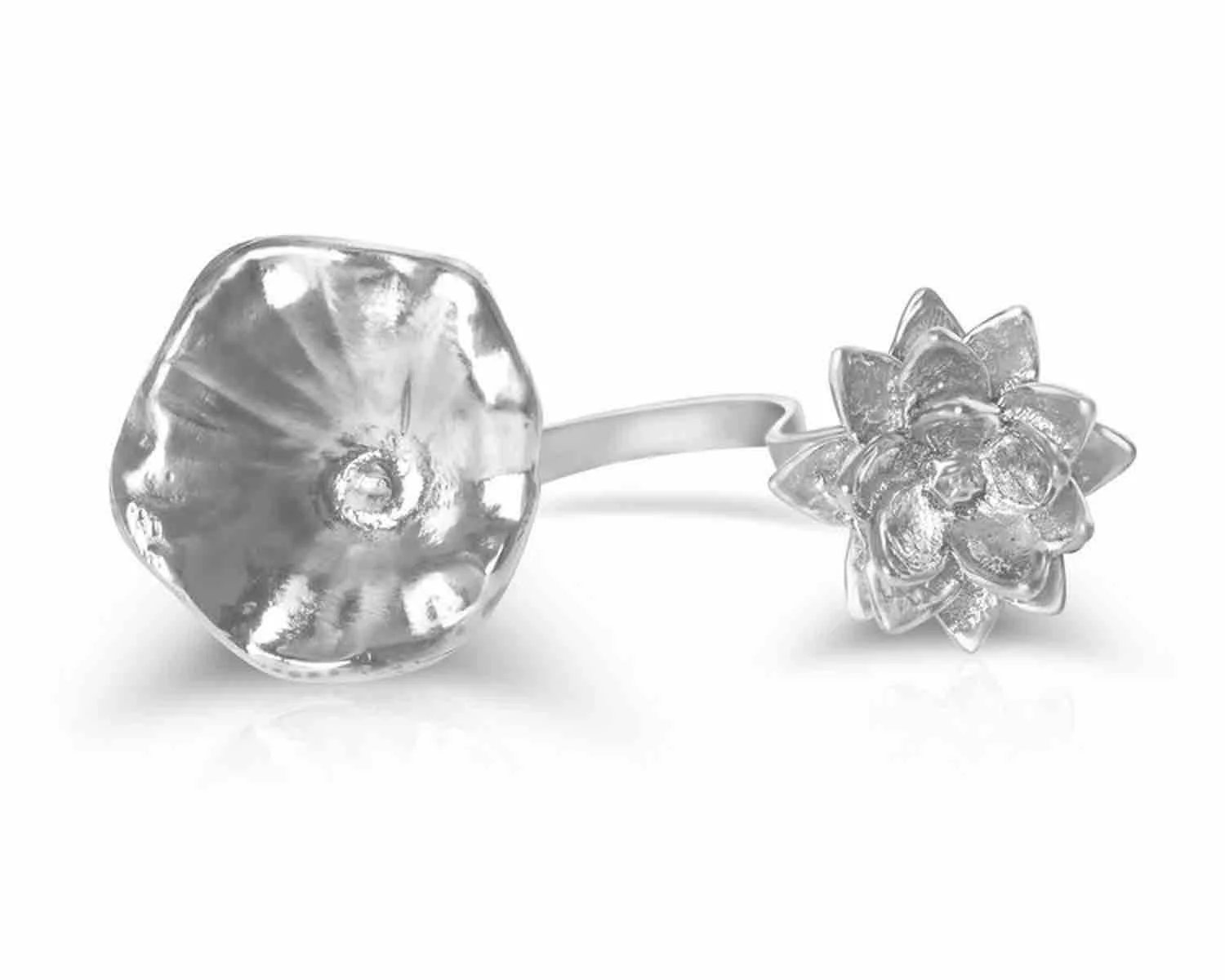 Floating Lotus Ring by Charming Little Lotus | Lotus Flower Ring | Lotus Leaf Ring | Sterling Silver Lotus Ring | Lotus Blossom Ring | Between The Finger Rings | Silver Statement Rings