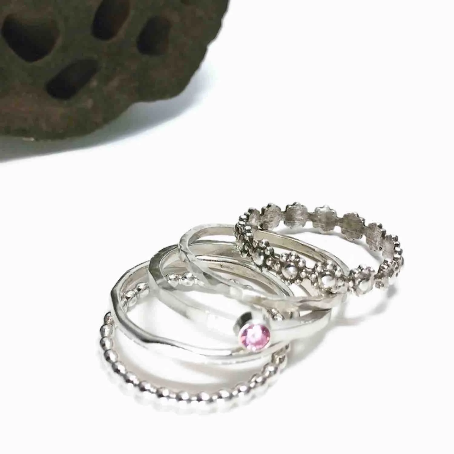 Beaded Stackable Ring Sterling Silver by Charming Little Lotus | Sterling Silver Stacking RIngs | Silver Bead Ring | Thin Stackable Rings | Gifts for Girlfriend