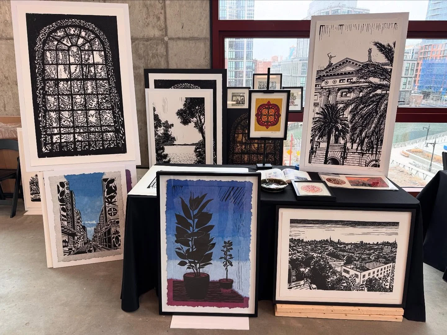 Last day of the #brooklynprintfair these insanely detailed wood block prints were made by @brkzer and we had the opportunity to make a custom frame with rounded inside corners for his booth. @powerhouse_arts