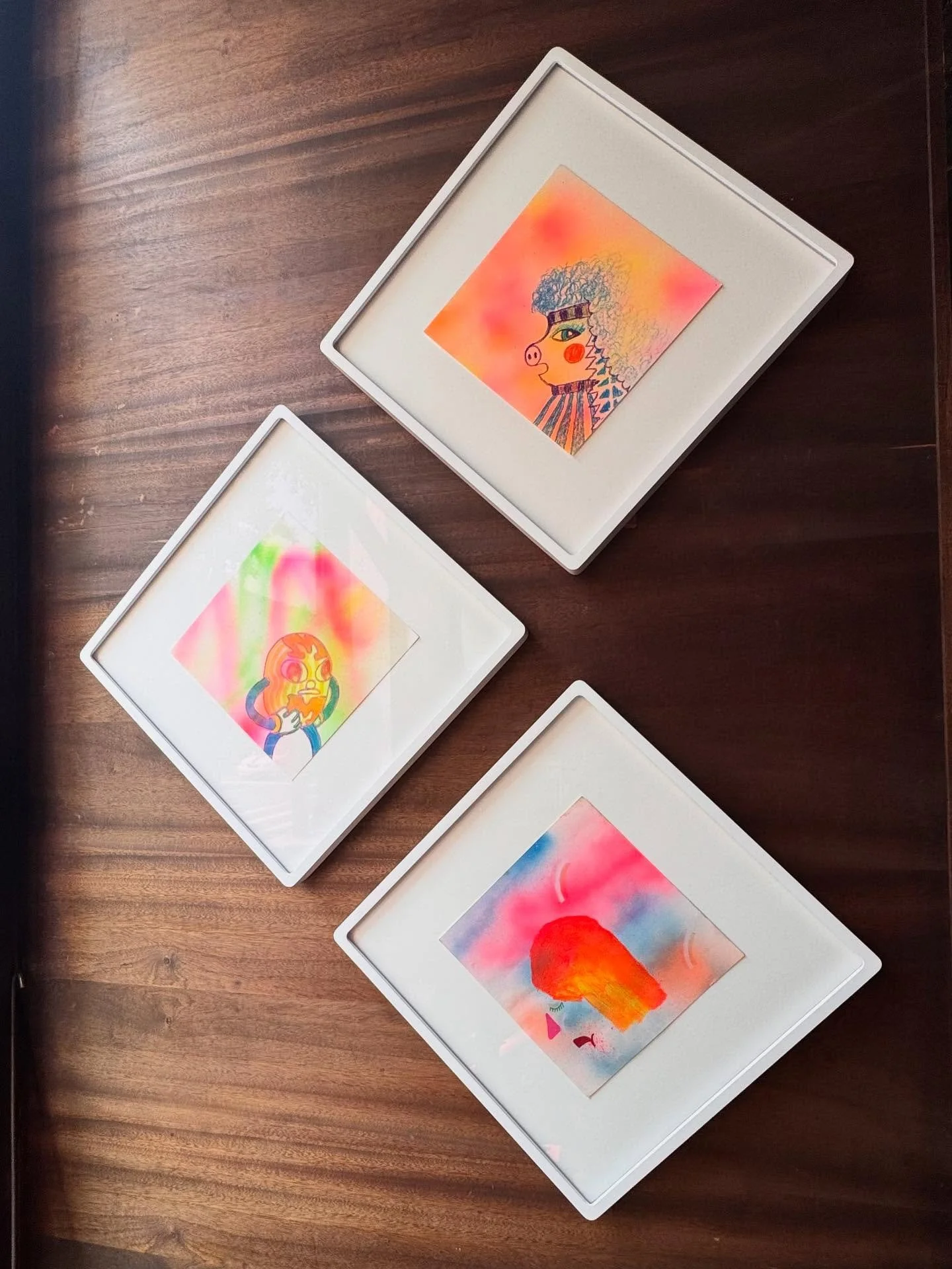 Just hung some works by paper rad on diagonals because why not? Rounded corners for good measure. #closedcornerframes #customframing #brooklyn #brooklynheights https://en.m.wikipedia.org/wiki/Paper_Rad