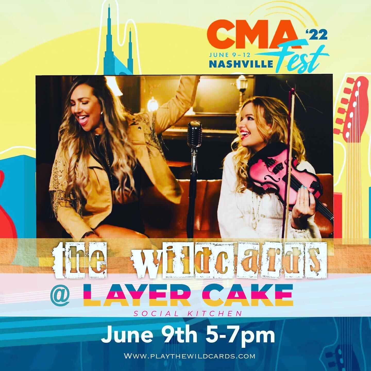 Todays the day! Let&rsquo;s go #cmafest !!! 
Hottest new bar downtown, @layercakenash first floor, across from #fglhouse 
&bull; 5-7 pm @playthewildcards &hellip; special guests @steele_fountain 🤩⭐️🎧#playthewildcards
