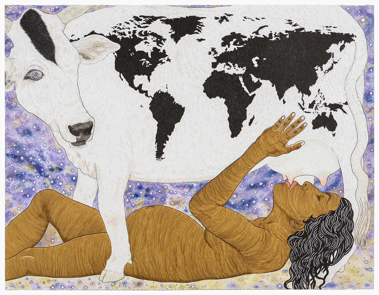 Immaculate Conception, 2016 (as part of 'Gods Save the Queen' Series) fibre tip Indian Ink markers, watercolour, acrylic paint pen and coloured pencil on stonehenge cotton paper 97.5 x 125 cm