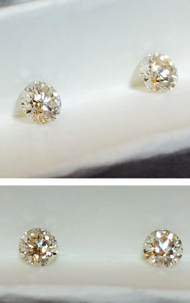 The diamond on the right hand side sparkles more than the one on left.