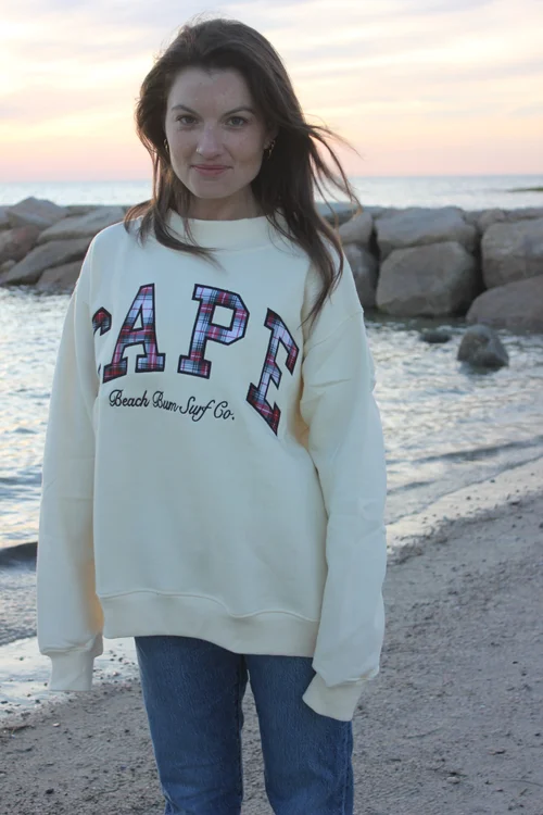 SIGNATURE CAPE MOCK NECK SWEATSHIRT (Cream) — Beach Bum surf co.