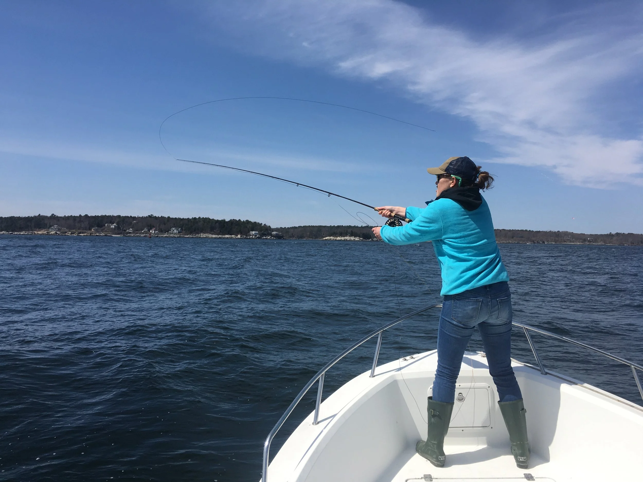 Sarah looking for some early season fish on the Aquasport in Hussey Sound.