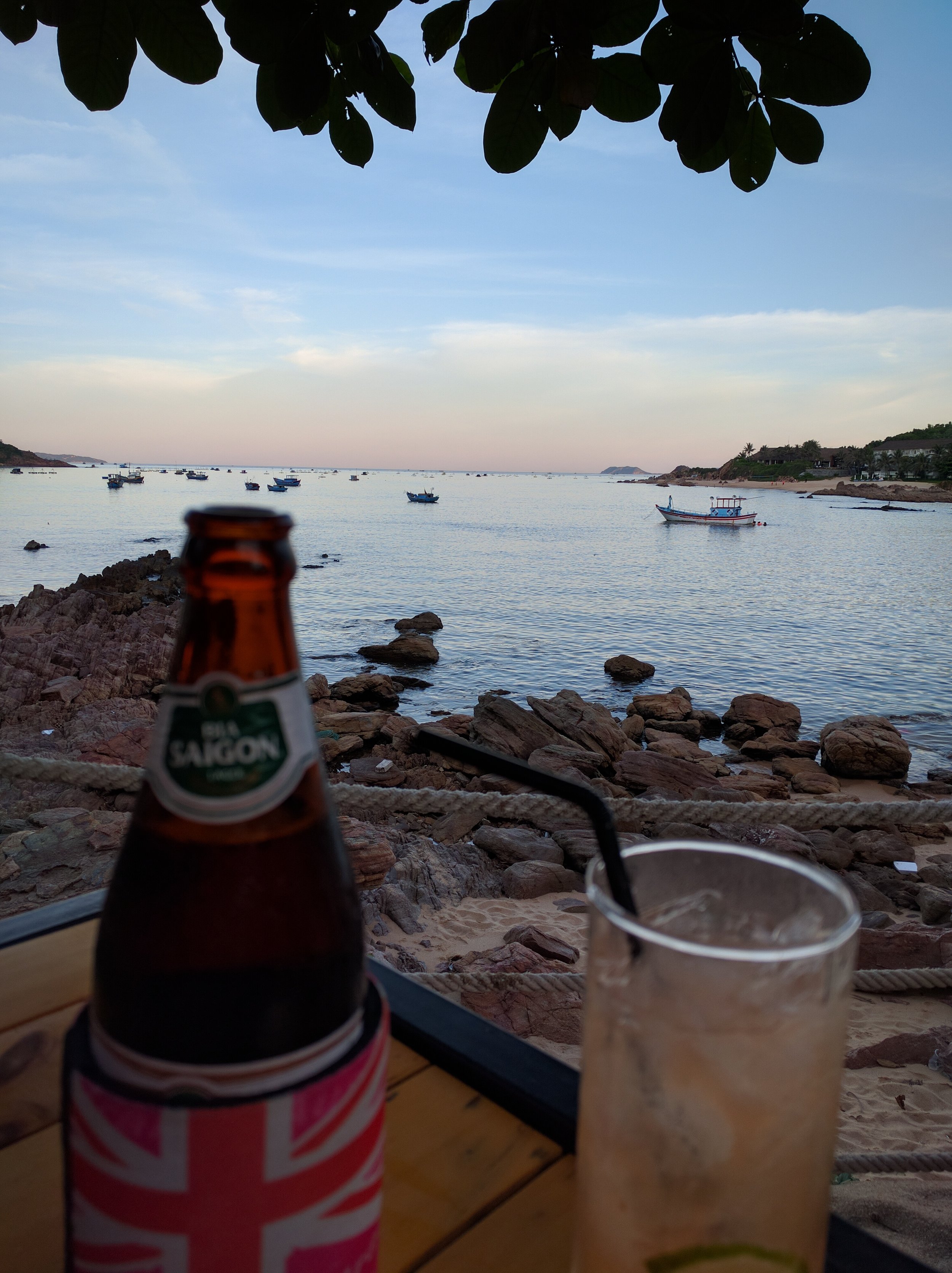 Happy hour in the Bai Xep village; The resort where we stayed is off to the right in the distance