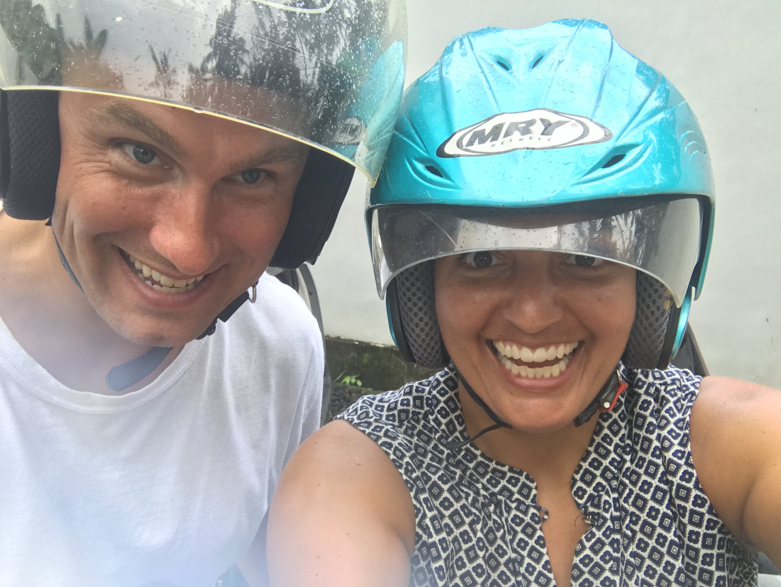 Nicole and I are excited about Ubud -- and the helmets provided with our scooter rental were the best we've had on our trip thus far :)