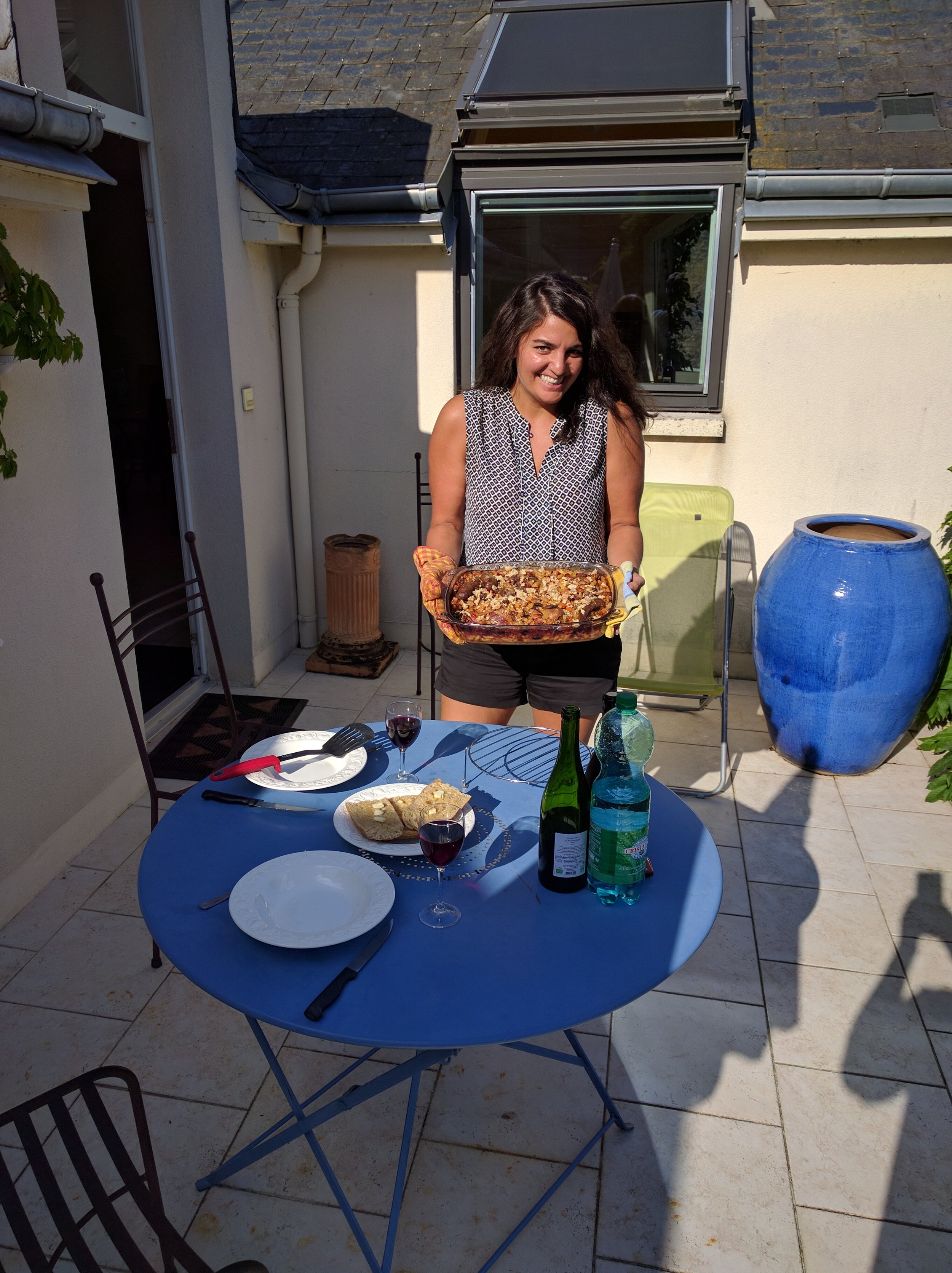 Celebrating Bastille Day on the terrace of our Airbnb