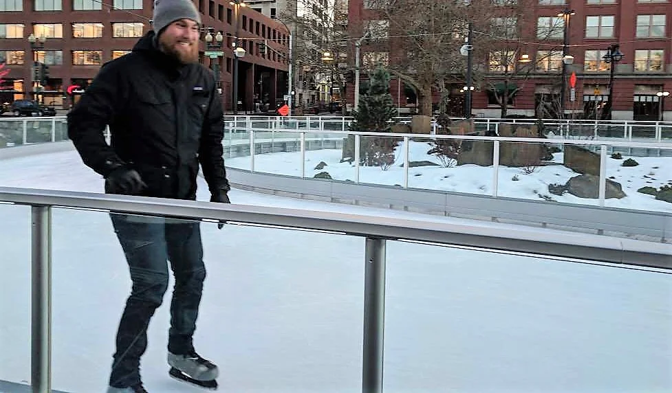 Skating On The Ice Ribbon At Riverfront Park In Spokane, Washington