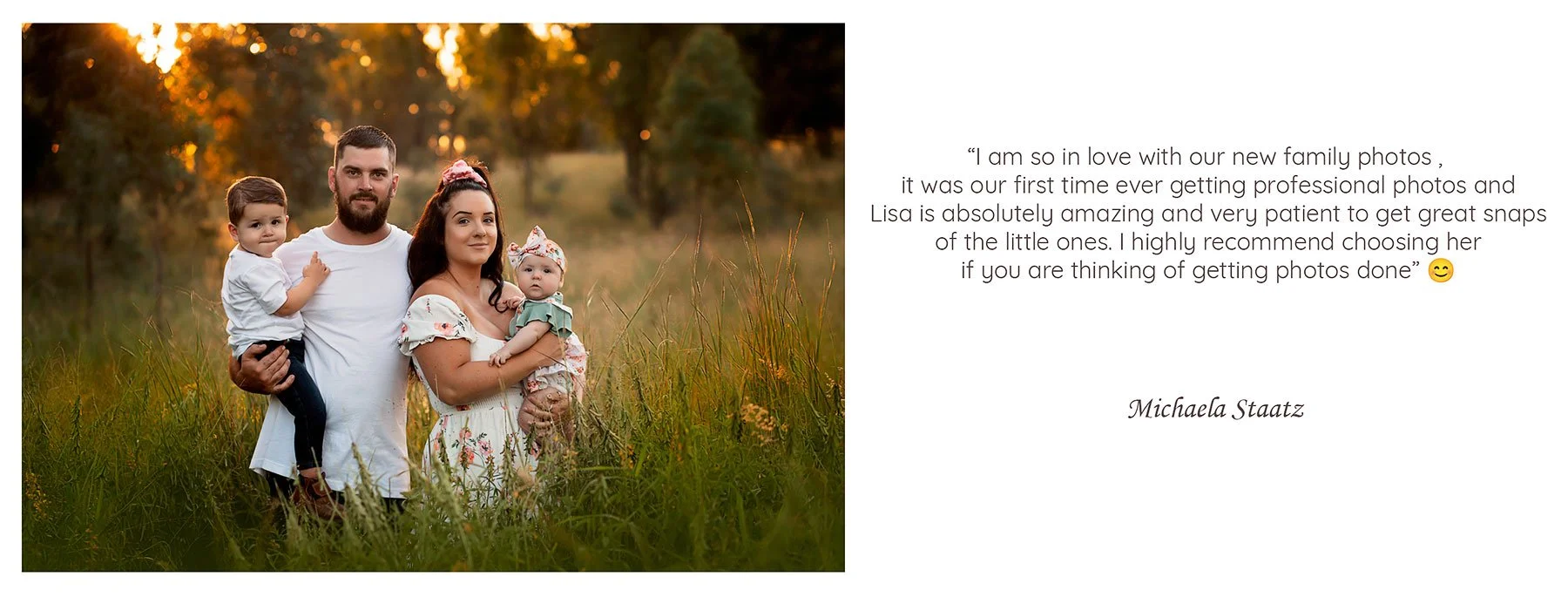 Fernvale family in long grass at sunset