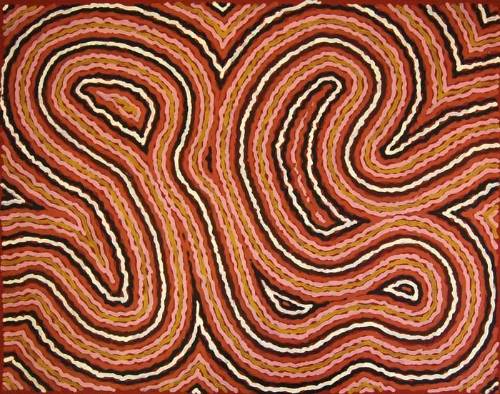 Clifford Possum Tjapaltjarri, Narripi Worm Dreaming, ADG:845, 1997, 125 x 96cm.