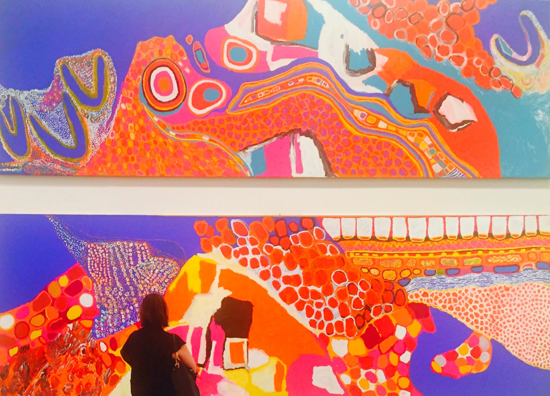 Sally Gabori, DulkaWarngiid, 2007, Synthetic Polymer Paint on Canvas, 195 x 610cm. Courtesy of National Gallery of Victoria.
