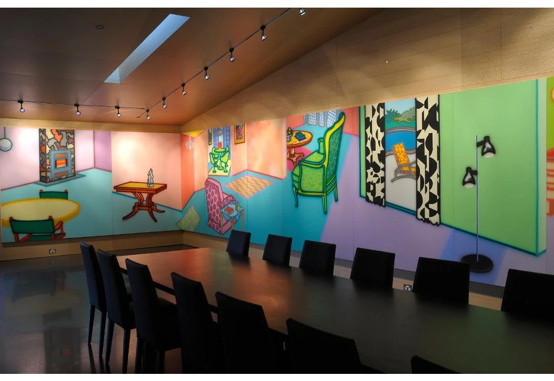 Above : Howard Arkley, Fabricated Rooms , 1997 -1999, Acrylic on Canvas, 17 panels, overall 203 x 1930cm.