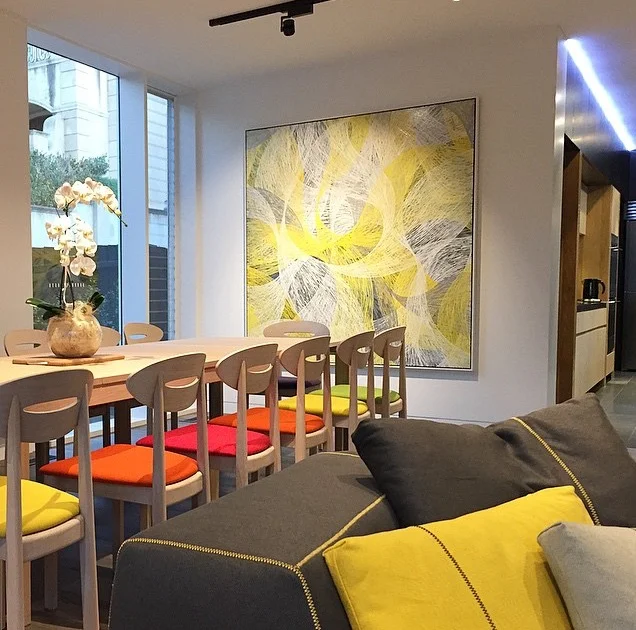 Artwork by Thierry B - Wonderous Metamorphosis Series, 183 x 183cm. Interior styling courtesy of Thierry B.