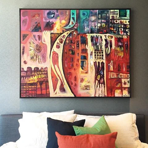 Artwork by Mahmoud Zen Elabdin, 122 x 152cm. Interior styling courtesy of Thierry B..